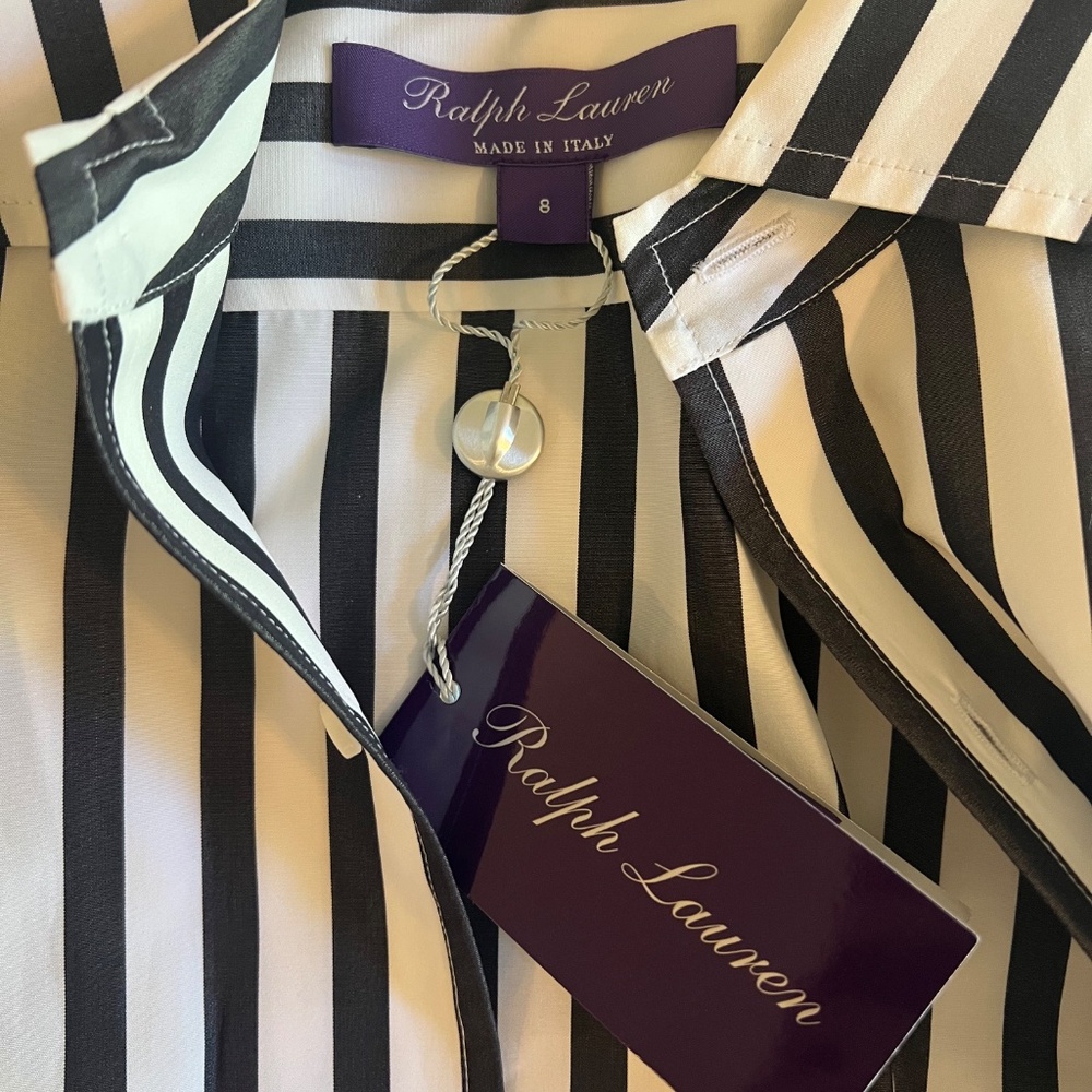 Capri Relaxed Fit Striped Cotton Shirt Ralph Lauren Collection White/Black 8 - Picture 4 of 8